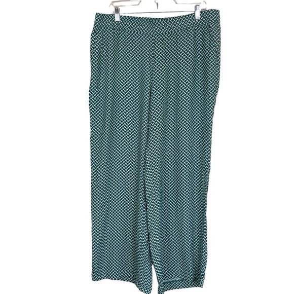 Ann Taylor Wide Leg Pull-on Pants Kelly Green/White Geometric Print NWT Size L - Picture 2 of 13